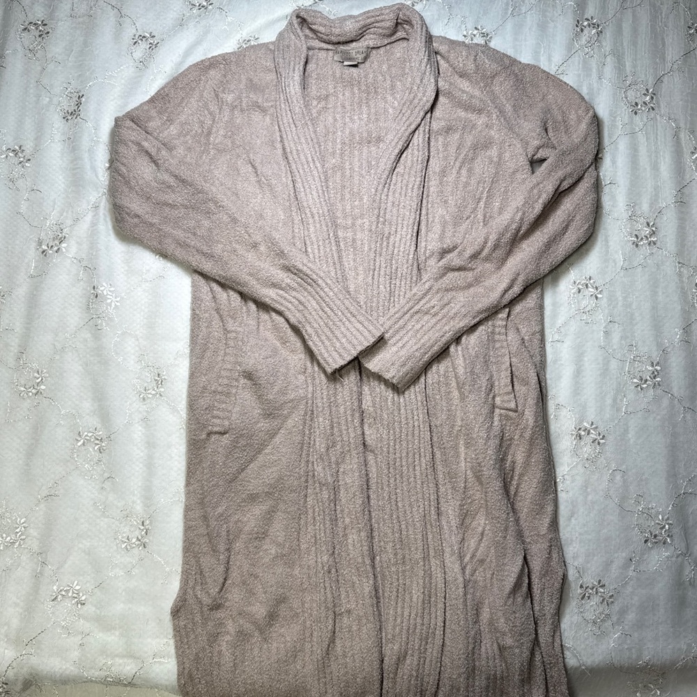 barefoot dreams cozychic lite ribbed long cardigan – size xs (nutmeg tan)